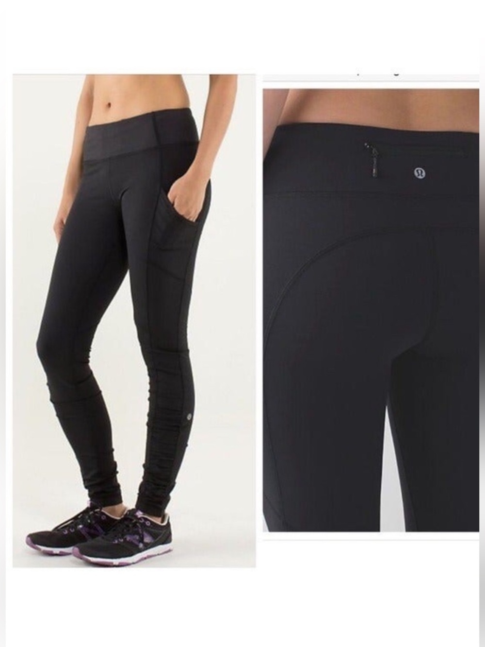 Lululemon Athletica Black Speed Up Tight Ruched Leg Leggings Yoga Athletic